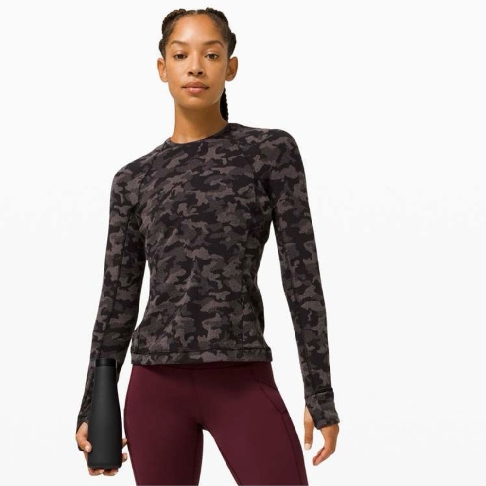 lululemon athletica Long Sleeve Camo Crew Top - Black & Gray